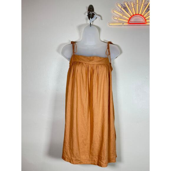 NWT Abercrombie & Fitch Babydoll Mini Dress Orange Linen Blend Summer Beach S